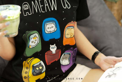 Ameaw Us T-shirt ใครคือเหมียวร้ายย~ เสื้อยืดคุณภาพ สีดำ premium cotton100