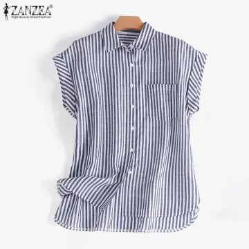 ZANZEA Women Casual Lattice Printing Long Sleeve Blouse Vintage  Turn-Down-Collar Shirts #7