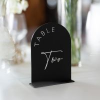 Black Acrylic Arch Wedding Table Numbers with Stands 1-20 Sign with Holder for Wedding Reception Table Centerpiece Decoration