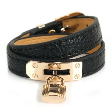 Hermes Kelly Double G Engraved Leather Bracelet