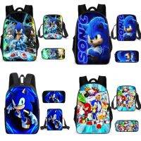 3PC-SET Sonic กระเป๋าเป้สะพายหลังนักเรียนระดับประถมศึกษาและมัธยมศึกษาตอนต้นกระเป๋านักเรียนชายหญิงอะนิเมะการ์ตูนกระเป๋านักเรียน Mochila ซิปไหล่