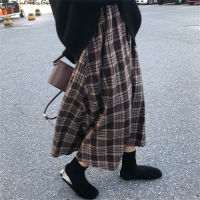 New Japanese Harajuku Autumn Winter Women Midi Skirt High Waist Plaid Female Saias Korean Ulzzang Streetwear Elegant Long Skirts