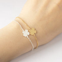 Four Leaf Clover Four Leaf Clover Charm สร้อยข้อมือ Femme สแตนเลสสตีล Pulsera Hombre BFF ของขวัญผู้หญิง