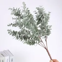 【LZ】☄  Ramos De Folhas Artificiais Seda Verde Vintage Folhas De Eucalipto Decoração De Casa Plantas De Casamento Folhas De Tecido Artificial Decoração Do Quarto