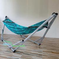 Modern Hammock เปลนอนแบบเปลญวน หรือเปลพับได้ ขนาดพิเศษ รุ่นจัมโบ้ ผ้าเปลสีฟ้า (ลายใบไม้)