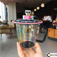 Starbuck DJ Bear Music Cup แก้วทนความร้อนพร้อมฝาปิดเด็กผู้หญิงน่ารักหมีถ้วยน้ำแก้วเลเซอร์