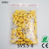 ❡♙ SV5.5-8 Yellow Terminal Cable Wire Connector 50PCS Insulated Fork Spade Crimp Connector Terminals Electrical Wiring SV5-8 SV