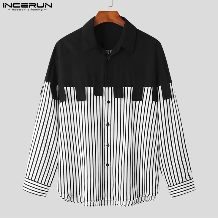 incerun-เสื้อเชิ้ตแขนยาวลําลอง-ลายทาง-ติดกระดุม-สไตล์ฮิปปี้-สําหรับผู้ชาย