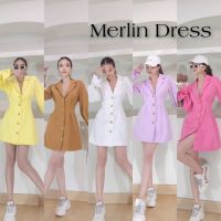 เดรสเชิ้ตทรงสูทระบายแขน Merlin Dress แต่งกระดุมเก๋ๆสวยมาก ป้ายCottoncandy