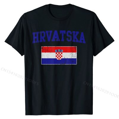 Hrvatska Croatia Flag Croatian Retro Fade T-Shirt Cotton Casual Tops &amp; Tees Plain Mens Tshirts Geek