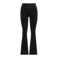 Vintage Floral Scratched Gothic Pants Velvet High Waist Skinny Flare Trousers for Women Autumn Winter Streetwear