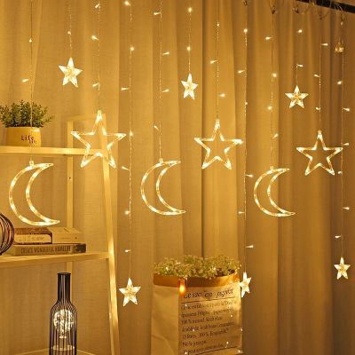 LED Icicle Star Moon Lamp Fairy Curtain String Lights Garland Christmas Lights Decor for Room Home Wedding Party Window Decor