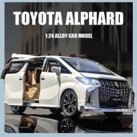 ของ1:24ของเล่นของเด็กผู้ชายทำจากอัลลอยด์หล่อแบบโมเดลรถยนต์โตโยต้า Alphard MPV รถยนต์แม่พิมพ์ไฟเสียงจำลองของสะสมชุดของเล่นรถและที่จอดรถ A157