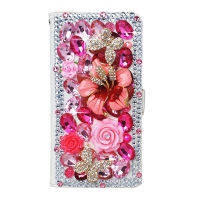 STENES Crystal Glitter Bling Leather Wallet Phone Case - Pretty Butterfly Flower - 3D Luxury Cover for Samsung