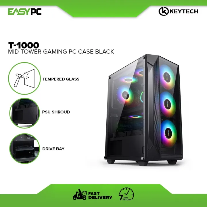 Keytech T1000 Mid Tower Gaming Pc Case Black/White, T1000 Mid Tower Gaming  Case, Tempered Glass Side | Lazada Ph