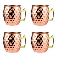 4pcs 550ml Net Moscow Mule Copper Mugs Metal Mug Cup Stainless Steel Beer Wine Coffee Cup Bar Tools