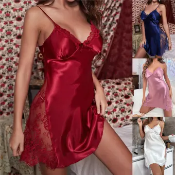 Sexy Sleepwear Women Lingerie V-neck Sleep Dress Satin Spaghetti Strap  Nightgown 