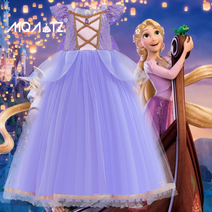 Mqatz váy con gái bên cosplay Rapunzel Công Chúa màu tím ren váy ...