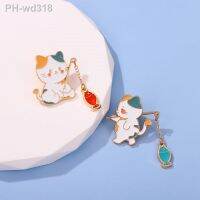 Cute Cartoon Cat Fishing With Chain Cat Brooch Pins Button Diy Pin Metal Denim Jacket Pin Badge Jewelry Gift For Kids