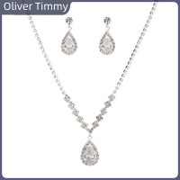 [Oliver Timmy] วินเทจคริสตัล waterdrop จี้สร้อยคอต่างหูเงินชุดเครื่องประดับ