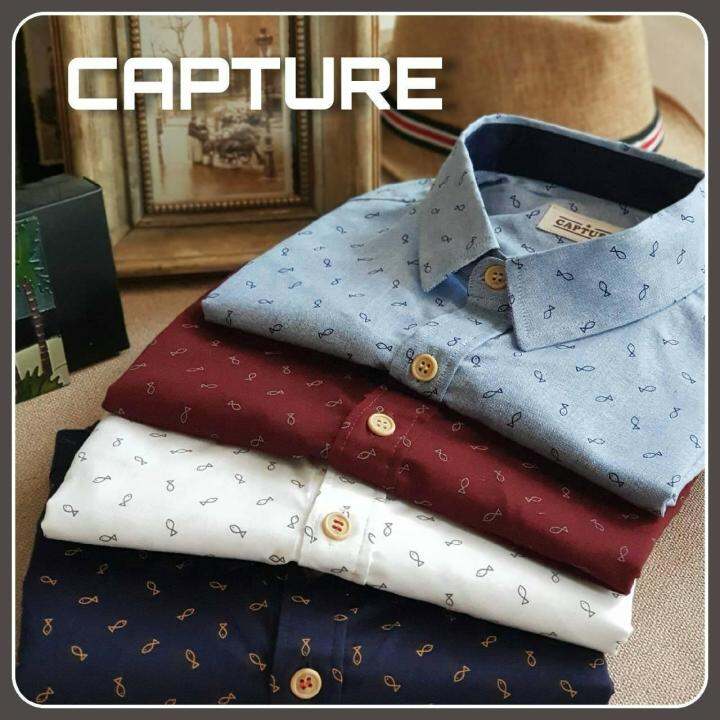 capture-shirt-เสื้อเชิ้ตผู้ชาย-แขนสั้น-คอปก-ลายปลาน้อย-สีขาว-มีถึงอก-48-นิ้ว