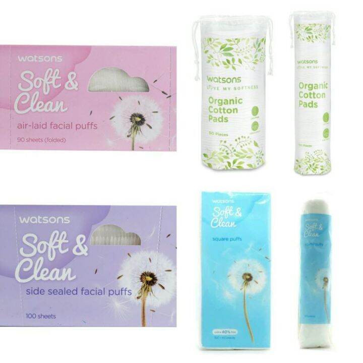 Watsons Facial Cotton Puff Square /Round/Side Sealed Cotton Ball Pads Muka Lazada
