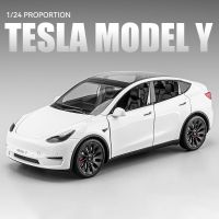 1:24 Tesla รุ่น Y รุ่น3พร้อมแบบจำลองรถจากโลหะอัลลอยด์ชาร์จกอง Diecasts โลหะเสียงและแสงเด็กรถของเล่นของขวัญ