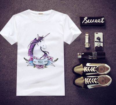 เสื้อยืดสกรีนลาย Unicorn ใส่สบายๆ ไม่ยืด ไม่ย้วย