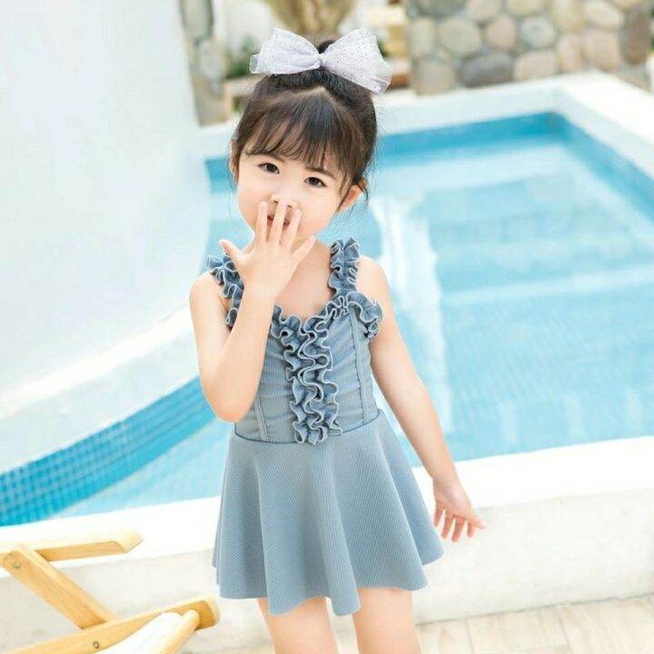 🇲🇾Baby Girl Blue Pink Swimsuit Baby Girl Swimming Suit Kids Girl 泳衣 Baju Renang Kanak Kanak
