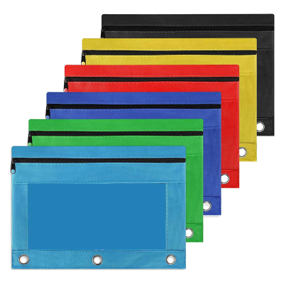 6 Pack Colorful 3 Ring Zipper Pencil Pouch Sturdy AU Durable Binder Pouch with Clear Window