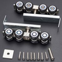 1 Pair/set Cold Rolled Steel Sliding Wooden Door Closet Hardware Kit Door Wheels Roller 8 Wheels Hangers Roller