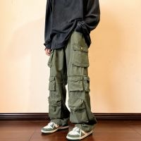 【CW】 Pants Multi-pockets Tooling Pant Men  39;s Loose Wide Leg Streetwear Hip-hop Mopping Trousers