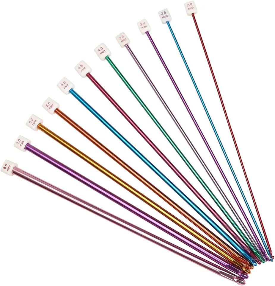 11pcs 2mm-8mm Multicolour Aluminum Tunisian Afghan Crochet Hook Knit Needles  Set