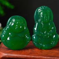 ZZOOI Green Chalcedony Guanyin Buddha Pendant Necklace for Men  Women and Children  Bless Health and Wealth