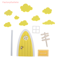 FactoryOutlete?Cheap? 1ชุด1:12 dollhouse MINI door Fairy Elf ประตูเมฆหน้าต่าง Road Sign Garden Decor