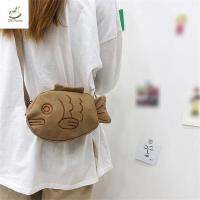 DISFUNNY ผ้าใบแคนวาส กระเป๋าสะพายข้าง taiyaki สไตล์ญี่ปุ่นแบบ การ์ตูนลายการ์ตูน กระเป๋าใส่เหรียญ ถุงเก็บสัมภาระ สำหรับผู้หญิง