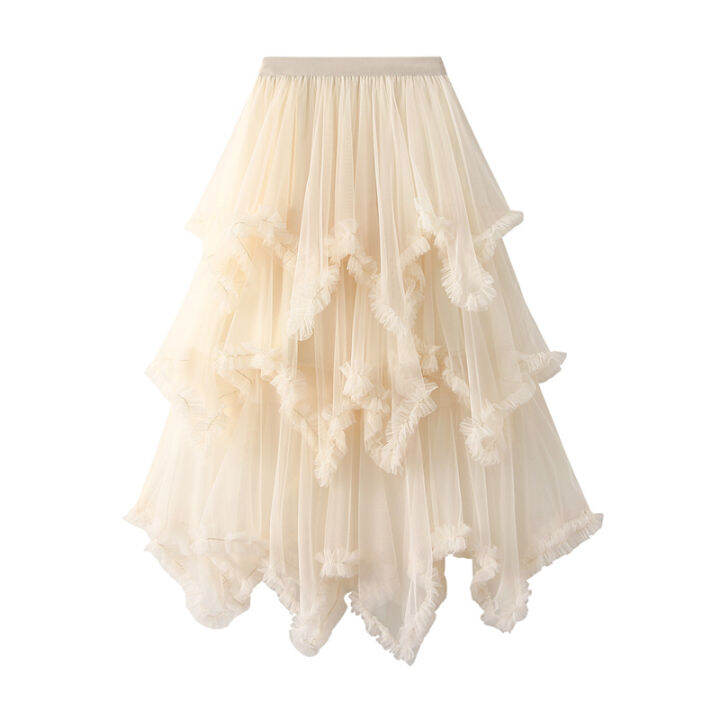 กระโปรง-tulle-2022เอวสูงสีทึบชั้นนัวเนียตัด-midi-กระโปรงฤดูร้อนกระโปรงตาข่ายกับซับ-streetwear