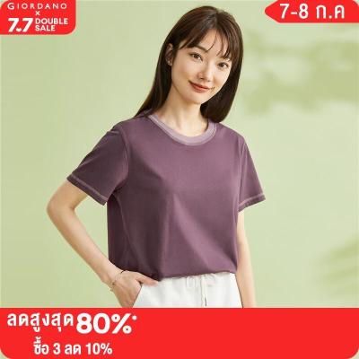 GIORDANO Women T-Shirts Contrast Color Bright Line Short Sleeve Summer Tshirts Crewneck 100% Cotton Fashion Casual Tee 05323384