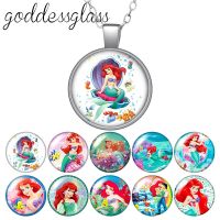 ☽☊☂ Disney The little Mermaid Princess ariel Round Glass glass cabochon silver plated/Crystal pendant necklace jewelry Gift