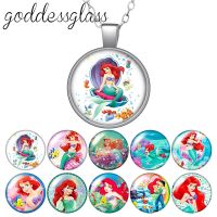 ✢☢✱ Disney The little Mermaid Princess ariel Round Glass glass cabochon silver plated/Crystal pendant necklace jewelry Gift