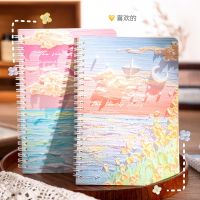 A5 Oil Painting Cover Coil Lined Notebook Set 1/2 Random Cute Books Kawaii Korean Stationery School Supplies for Students Note Books Pads