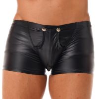 Mens Faux Leather Wetlook Bugle Pouch Press Buttons Booty Boxer Shorts Knickers Latex Underpants Hombre Underwear Sexy Clubwear