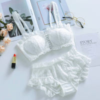 2021Japanese girl Lolita button front button cotton lace tube top bra set white kawaii retro sweet Style no steel ring underwear