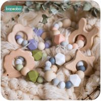 Bopoobo 1pc Baby Rattle Beech Rabbit Wood Teething Beads Silicone Teether Bracelets Montessori Toys For Children Baby Gift Toys