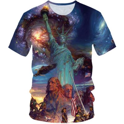 4-20T Kids Space Galaxy American Statue of Liberty T Shirt Boy Girls 3D Print Tshirts 2022 Summer Children USA Flag Cool T-Shirt