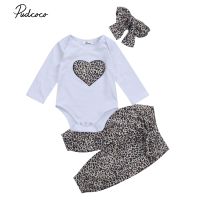 2018 Brand New Lovely Newborn Toddler Infant Baby Girl Romper Long Floral Pants Headband 3Pcs Outfit Leopard Heart Clothes Sets