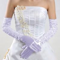 ↂ✘▧ Stain Pleated Wedding Bridal Long Extra Evening Opera Party Gloves Full Finger Ladies Sheer Gloves 2023