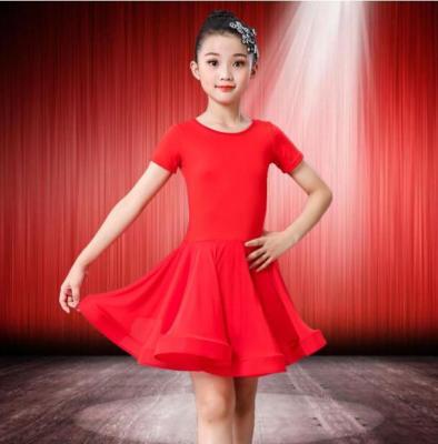 ♣ 1pcs/lot Girl Latin Dance Dress Children Dance Costume Salsa Black Kids Red Tango Dresses Dancing Stage Performance solid dress