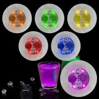 WENW 12 pcs Rotundity รถไฟเหาะสี LED ด้วยแบตเตอรี่ CR1220ทั่วไปสองก้อน แดงส้มเหลืองน้ำเงินเขียวชมพู ที่รองแก้วไฟขวดไวน์ ของใหม่ รถไฟเหาะกระพริบสีสันสดใส บาร์บาร์บาร์