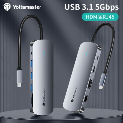 Yottamaster อะแดปเตอร์ฮับ USB 5Gbps เคส RJ45 PD100W ชนิด-C HDMI/VGA Sd/tf 5/6/8/9/10พอร์ต Multi-Fonction แท่นวางมือถือ Feona